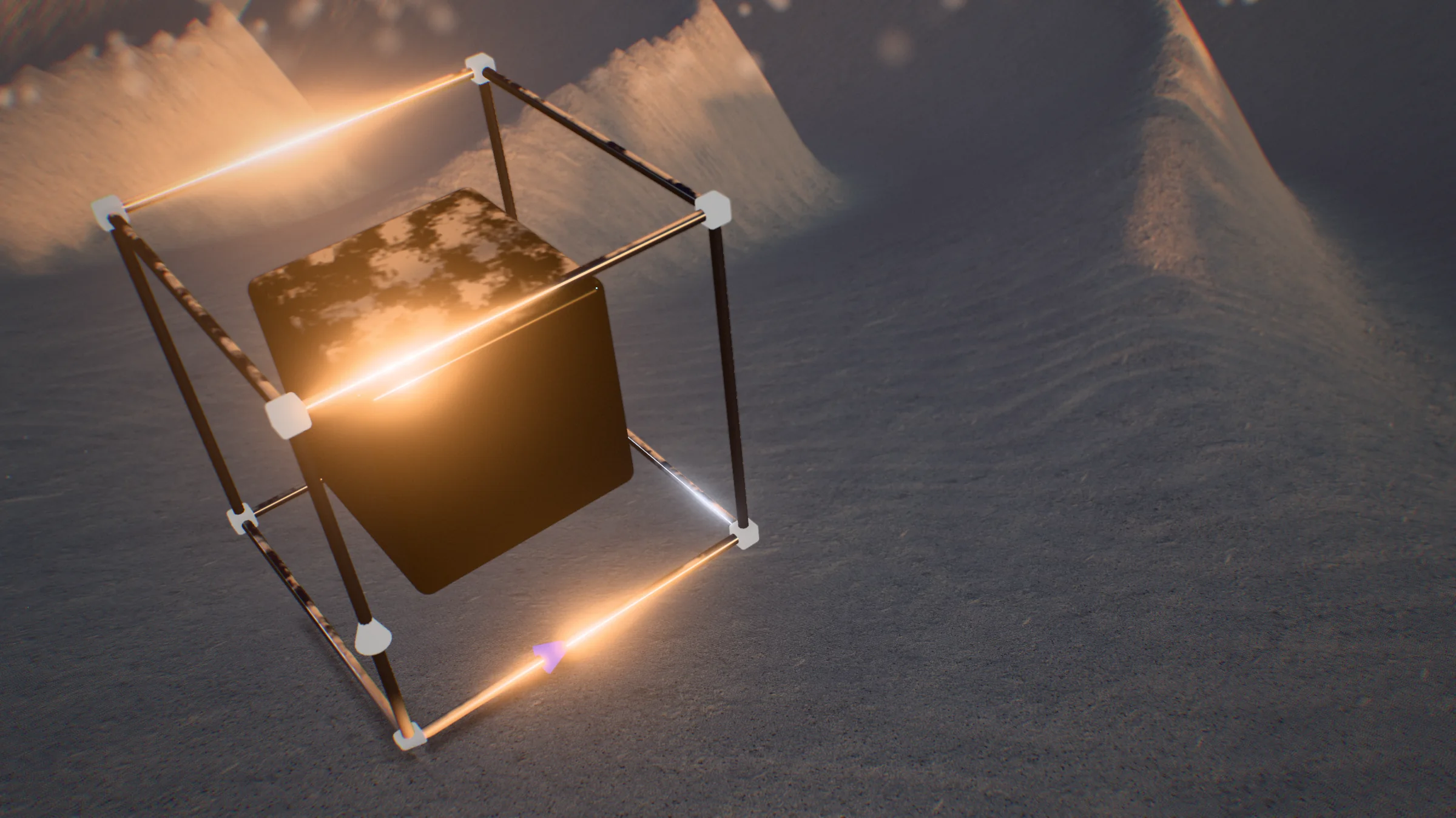 The 3d design & cgi monument at dusk in the Innova8 dunes
