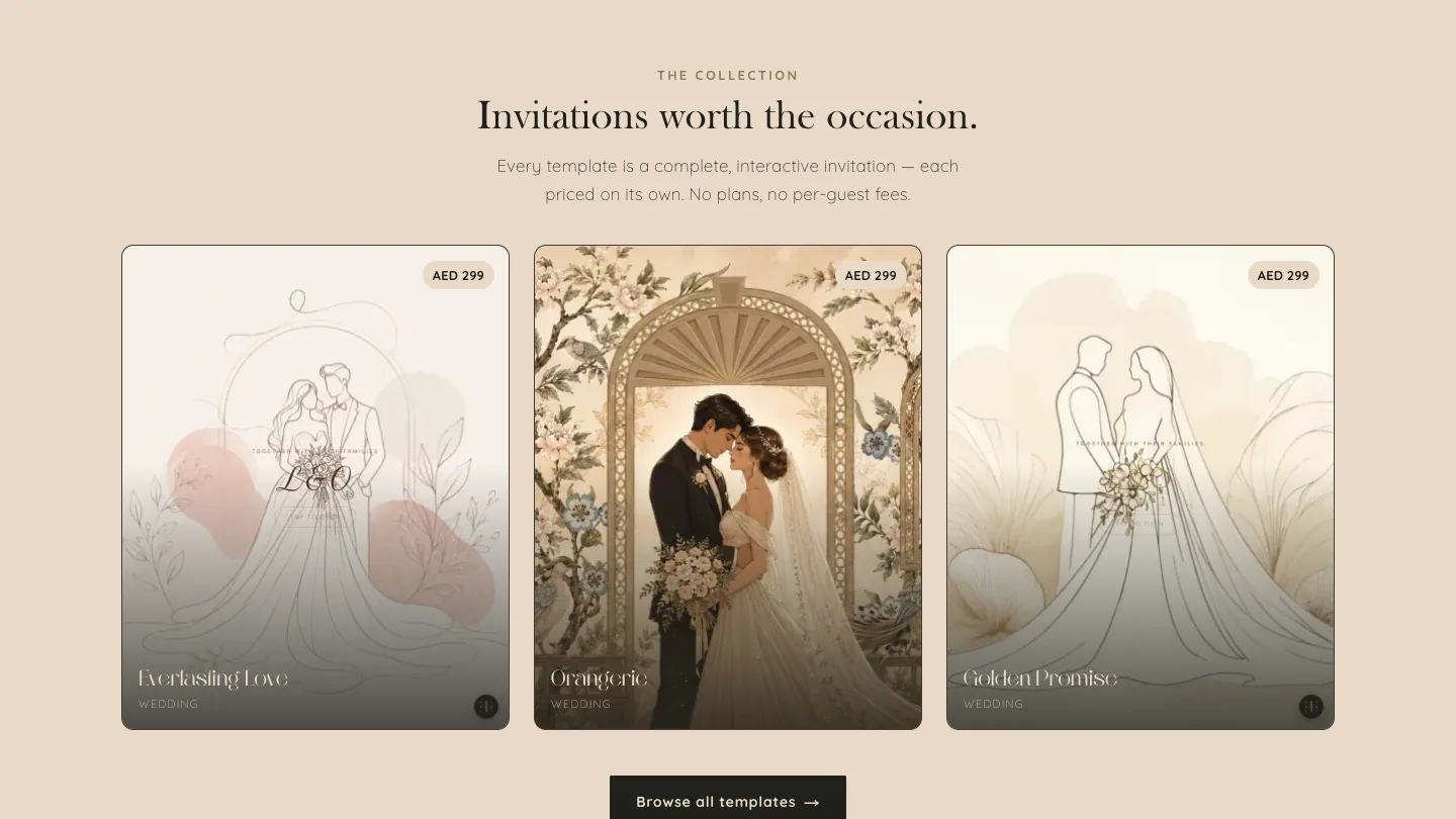The collection, each invitation priced on its own.