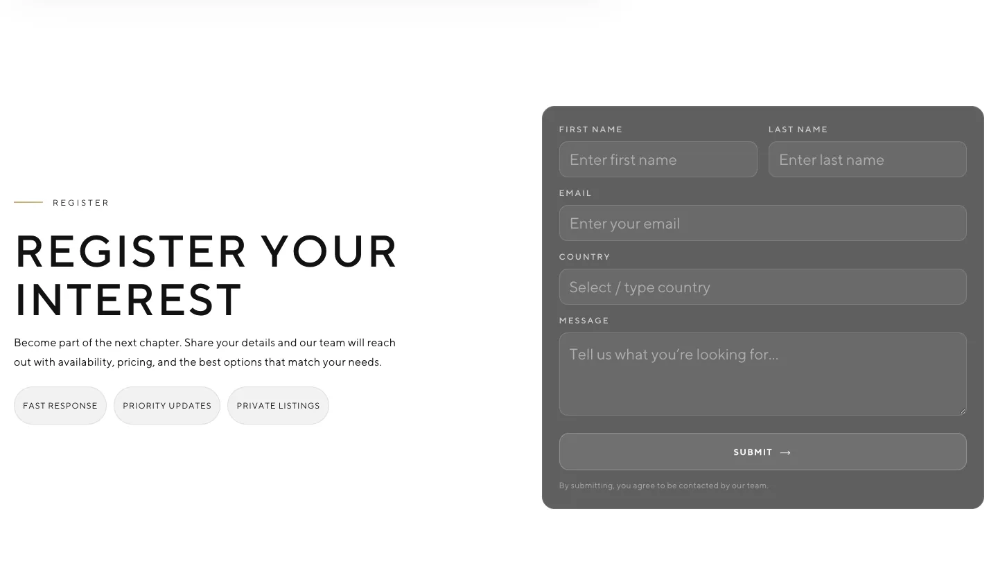 Register your interest: one short form, straight to the sales team.
